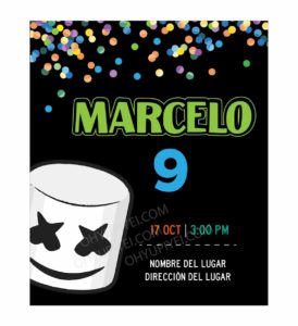 Invitación Cumpleaños Marshmello Confetti