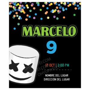 Invitación Cumpleaños Marshmello Confetti