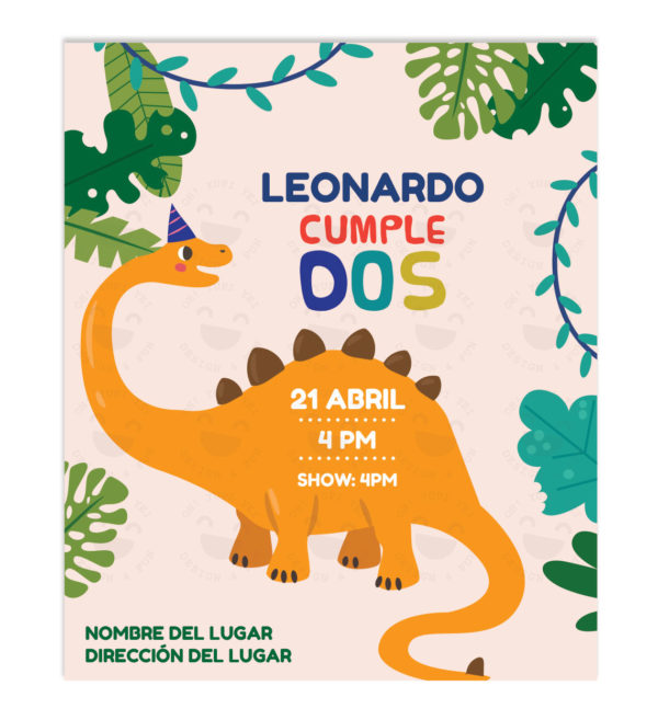 Invitación Cumpleaños Dino Estegosaurios