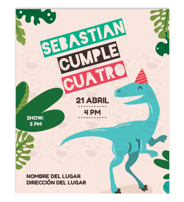 Invitación Cumpleaños Dinosaurio Velociraptor