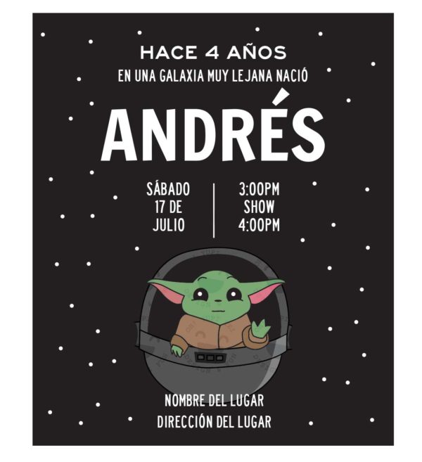 Invitación Cumpleaños Baby Yoda