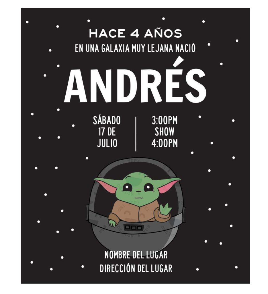Invitación De Cumpleaños De Baby Yoda Boy Digital E - España