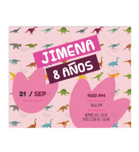 Invitación Cumpleaños Colección Dinosaurios Rosa