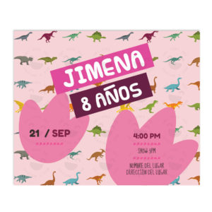 Invitación Cumpleaños Colección Dinosaurios Rosa