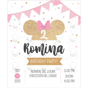 Invitación Minnie Glitter Bow Rosa