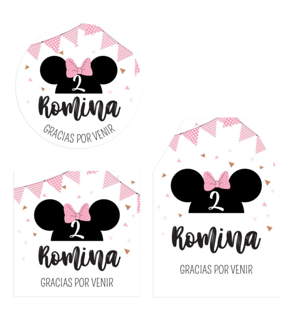 Etiqueta Agradecimiento Minnie Bow Rosa