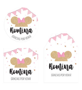 Etiqueta Agradecimiento Minnie Glitter Bow Rosa