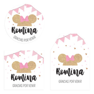 Etiqueta Agradecimiento Minnie Glitter Bow Rosa