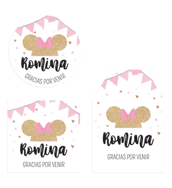 Etiqueta Agradecimiento Minnie Glitter Bow Rosa