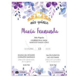 Invitación Quince Años Flores y Corona