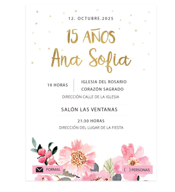 Invitación Quince Años Golden Stars