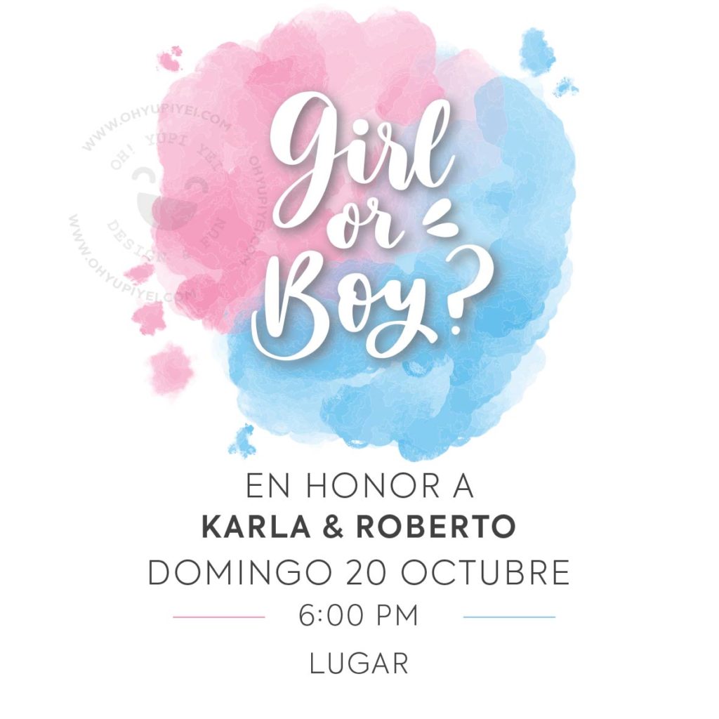 Invitación Revelación Bebé Splash Oh Yupi Yei Gender Reveal