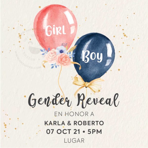 Invitación Gender Reveal Ballons