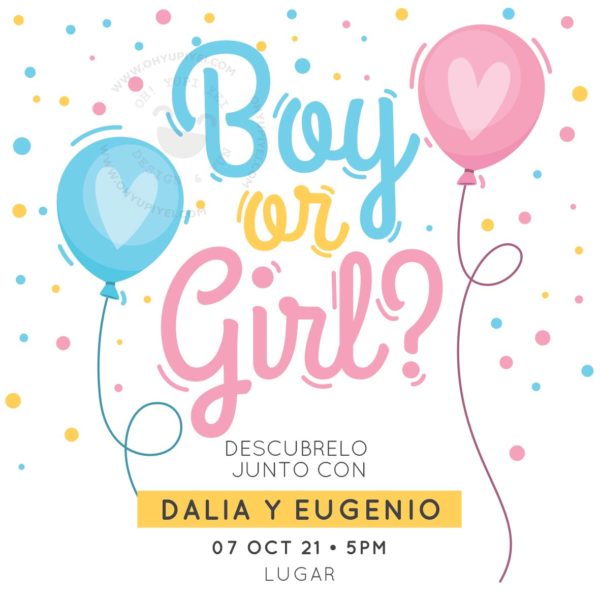 Invitación Gender Reveal Globos Rosa y Azul