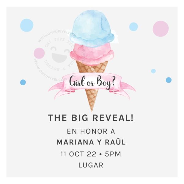 Invitación Gender Reveal Cono Nieve