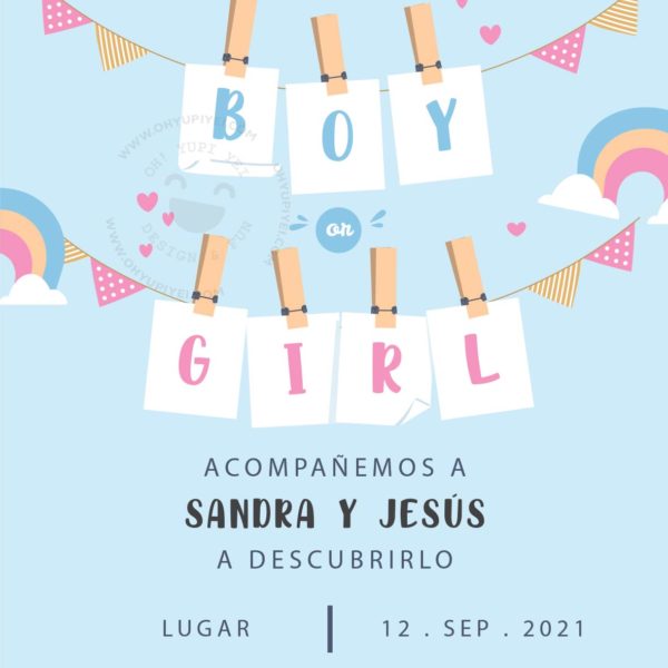 Invitación Digital Gender Reveal Colgante