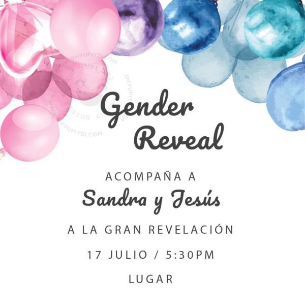 Invitación Digital Gender Reveal Globos Colores