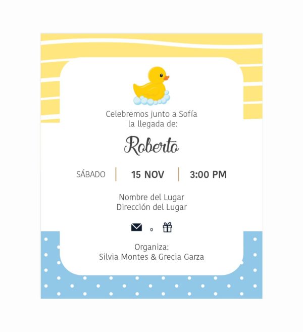 Invitación Baby Shower Patito Amarillo