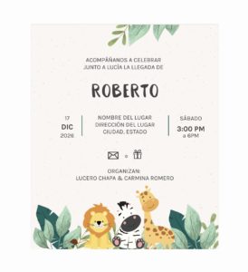 Invitación Baby Shower Safari