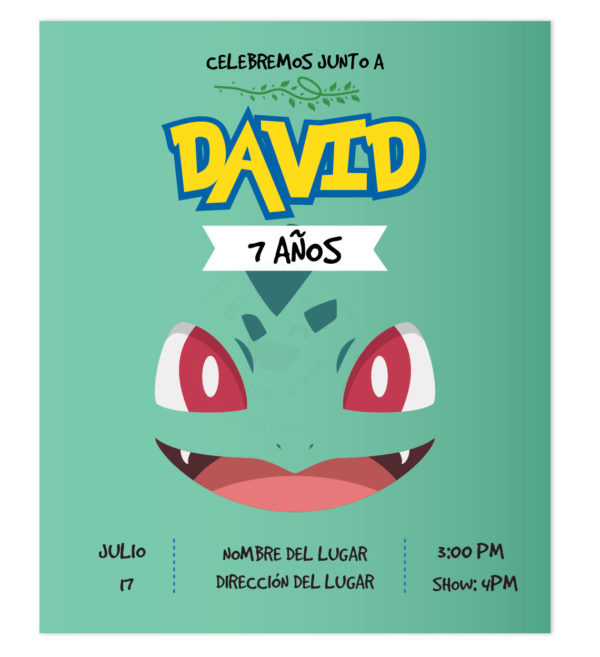 Invitación Cumpleaños Bulbasaur