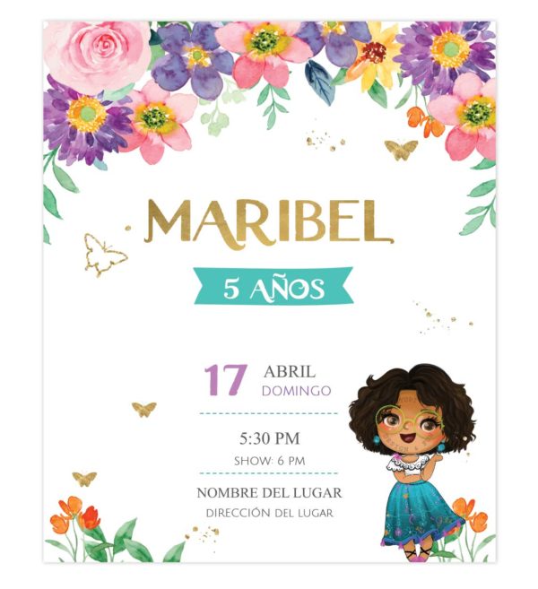 Invitación Encanto Mirabel flores colores