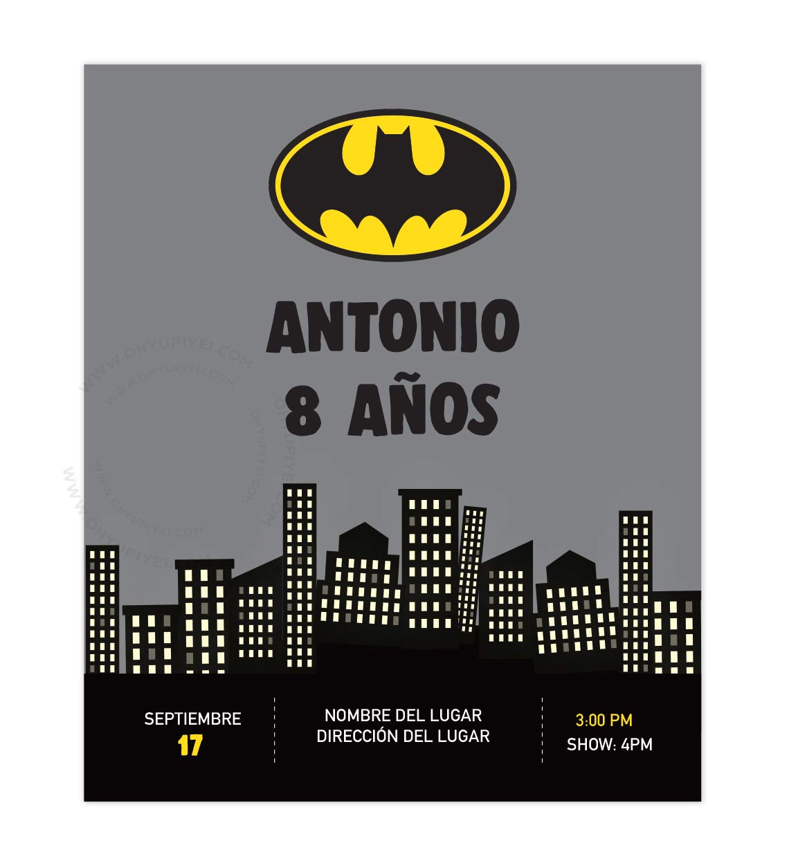 Invitación Cumpleaños Batman Batiseñal. Diseños Digitales.