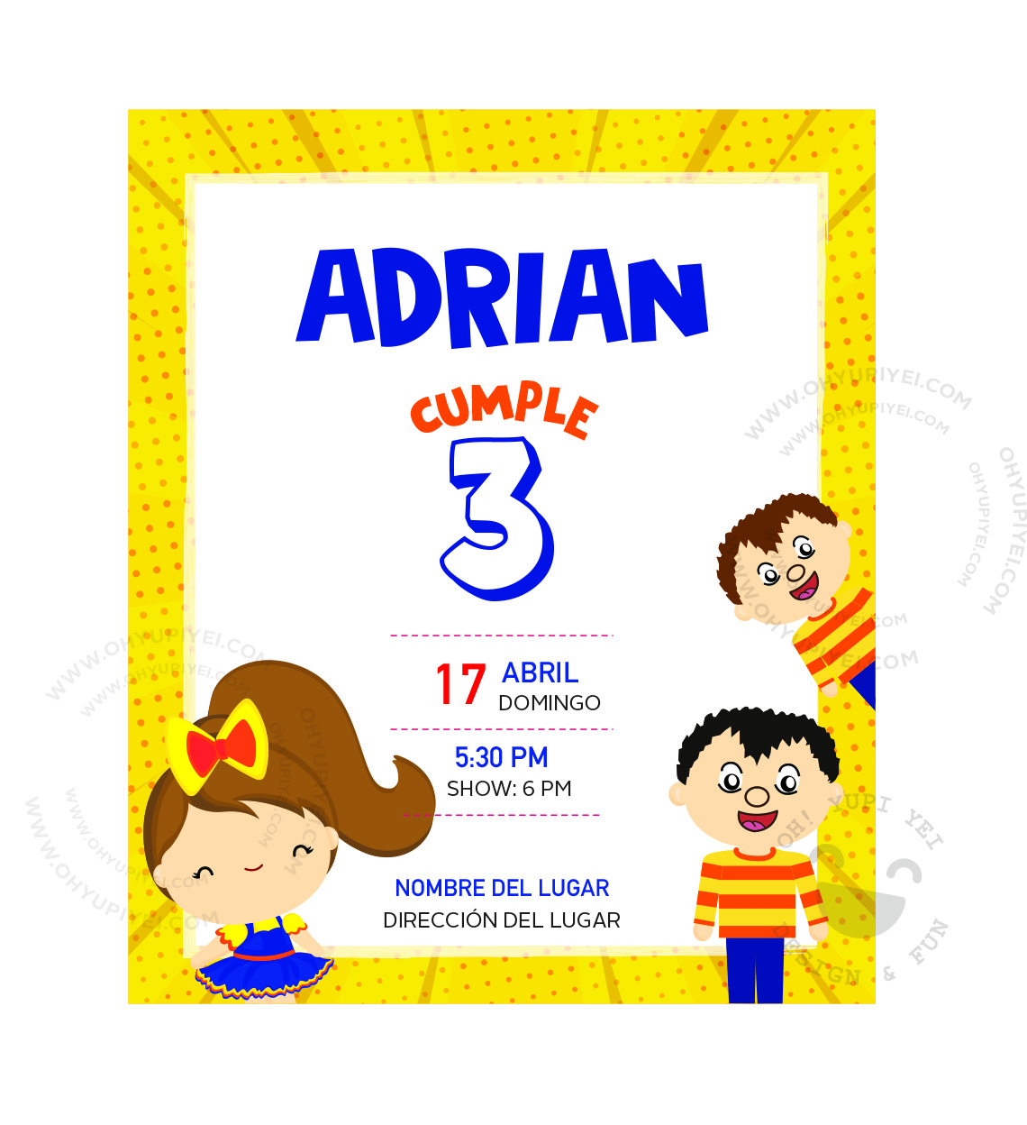 Invitación Cumpleaños Amarilla Bely Beto y Pepo