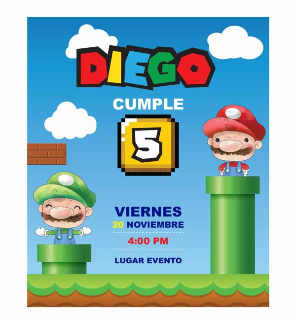 Invitación Cumpleaños Mario y Luigi