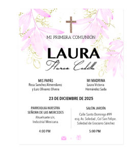 Invitación Primera Comunión Cascada Rosa