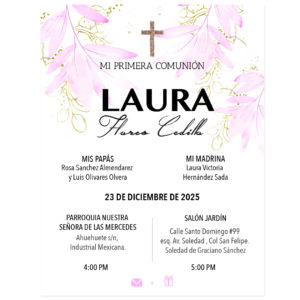 Invitación Primera Comunión Cascada Rosa