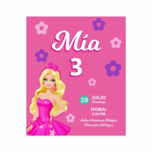 Invitación Barbie Flores