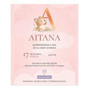 Invitación Baby Shower Osito letra