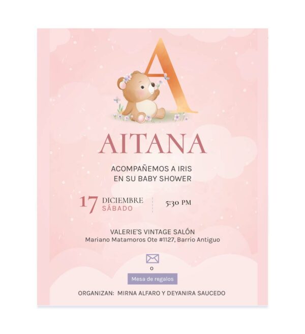 Invitación Baby Shower Osito letra