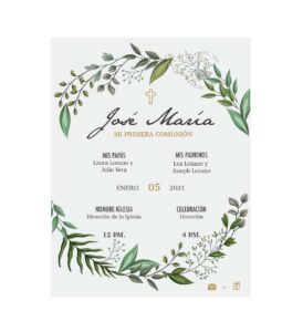 Invitación Primera Comunión Corona Follaje
