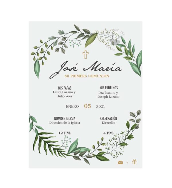 Invitación Primera Comunión Corona Follaje