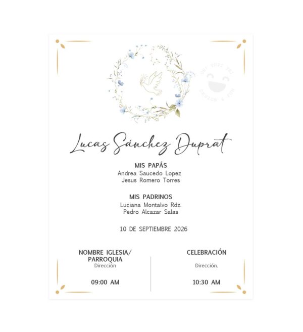 Invitación Primera Comunión Corona Paloma