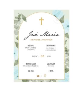 Invitación Primera Comunión Flor Azul