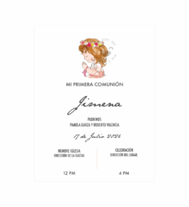 Invitación Primera Comunión Dibujo Nina Corona