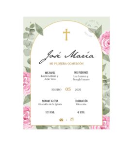 Invitación Primera Comunión Flor Rosa