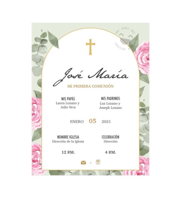 Invitación Primera Comunión Flor Rosa