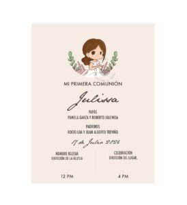 Invitación Primera Comunión Dibujo Niña