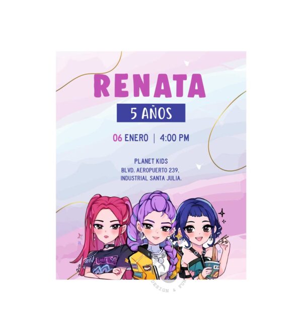 Invitación Guerreras kpop Pastel